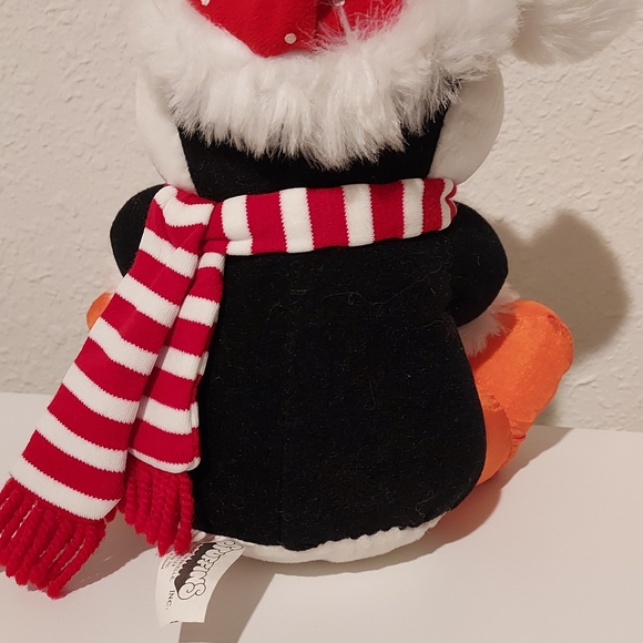 Vintage Christmas Stuffins Penguin Parachute Hat Scarf Present 1994 8" White Fur - Picture 3 of 9